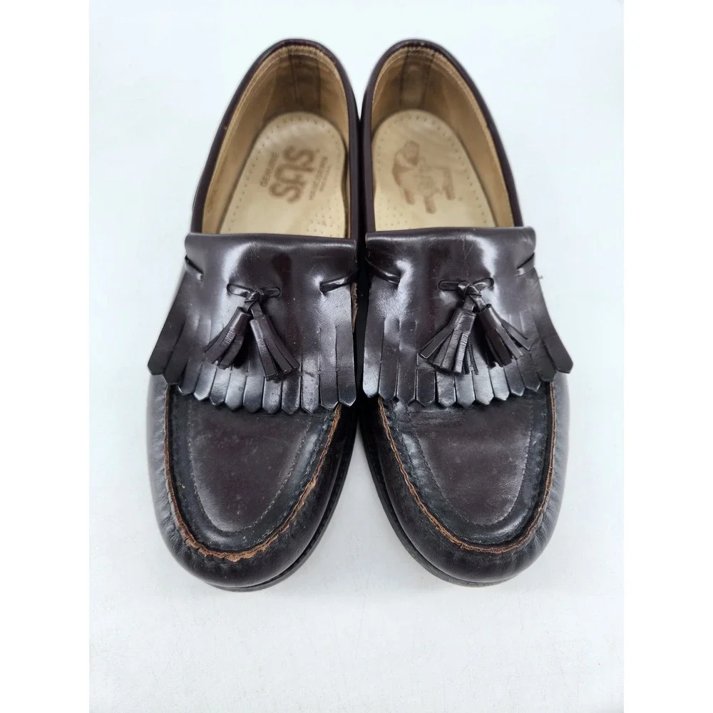 SAS Kiltie Tassel Loafers Mens 9 M Burgundy Leather Handsewn Dress Slip On Shoes